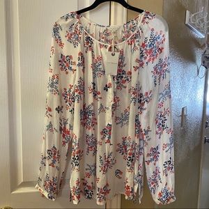 Lucky Brand Floral Keyhole Blouse Size Large
